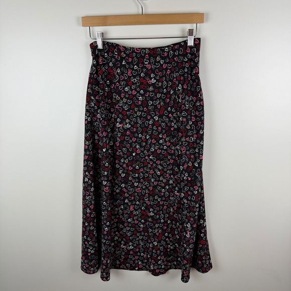 LOFT Black Heart Print Midi Skirt Size 2 Coquette Valentines Romantic Y2K Girly - Picture 6 of 12